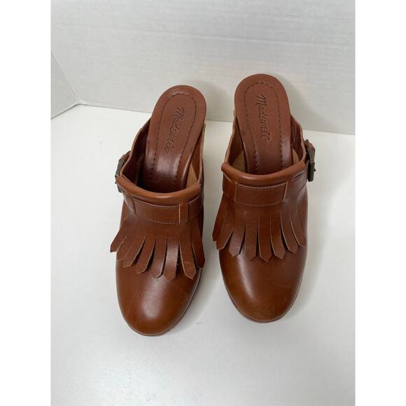 Madewell Kiltie Mules Brown Fringe Leather Clog Heels Womens Size 9.5 - Picture 3 of 11